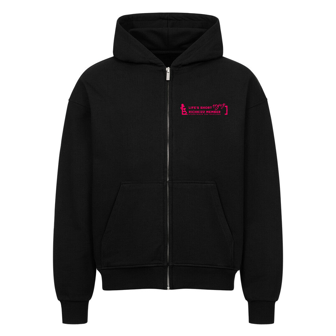 Stylischer 69er Premium-Zipper-Hoodie im Oversized-Schnitt, der neue Qualitätsstandards setzt. 69 Print Motiv Streetwear Sweatjacke schwarz