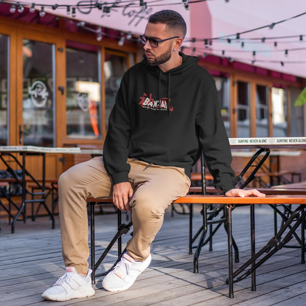 Provokanter Premium Organic Hoodie - Kamikaze Japan Edition limitiert, Herren Kapuzenpullover mit Hawaii Pearl Harbor Retro Motiv Bio Baumwolle schwarz