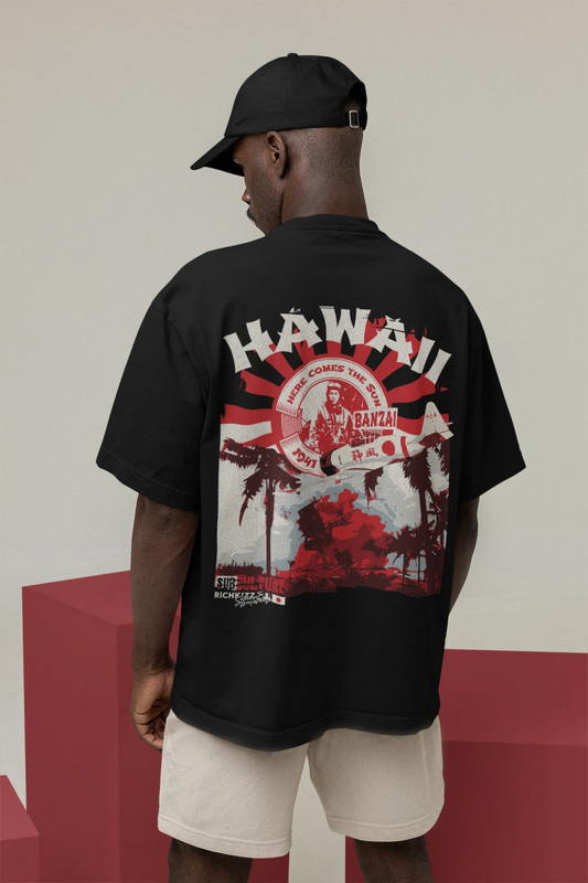 Oversized Shirt Japan Edition, BANZAI, Richkizz Streetwear Kamikaze Motiv Hawaii retro T-Shirt mit angesagtem provokanten Print Motiv für Männer mit Balls made of Steel