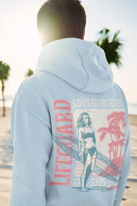 hellblau hoodie herren unisex, lifeguard beach motiv cooles surfer Sweatshirt Kapuzenpullover