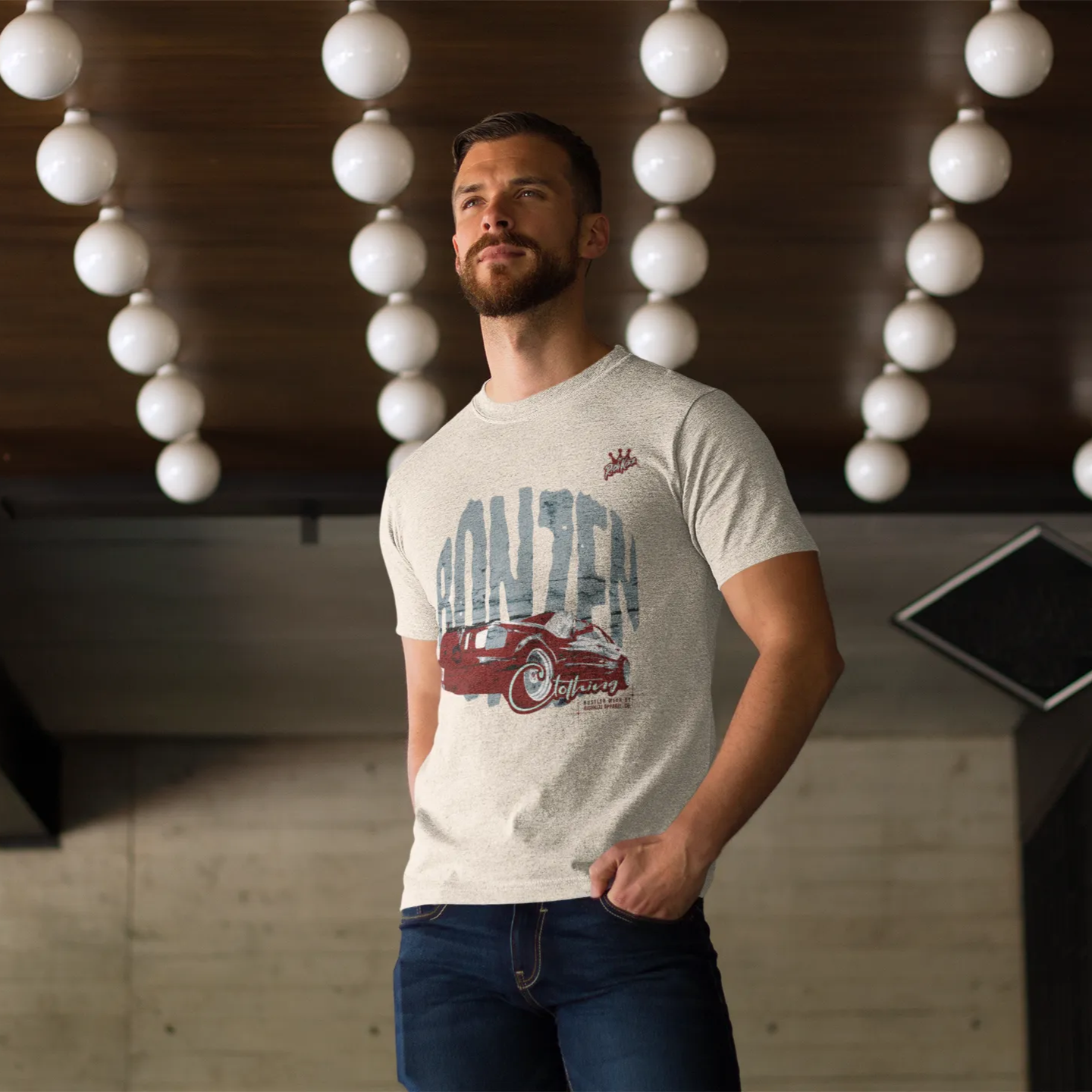 Angesagtes Herren Premium-T-Shirt in normaler Passform und extra cooler Bonzen Print, ausgefallenes Herren Streetwear Shirt aus 100% Baumwolle,180 GSM natural raw farben