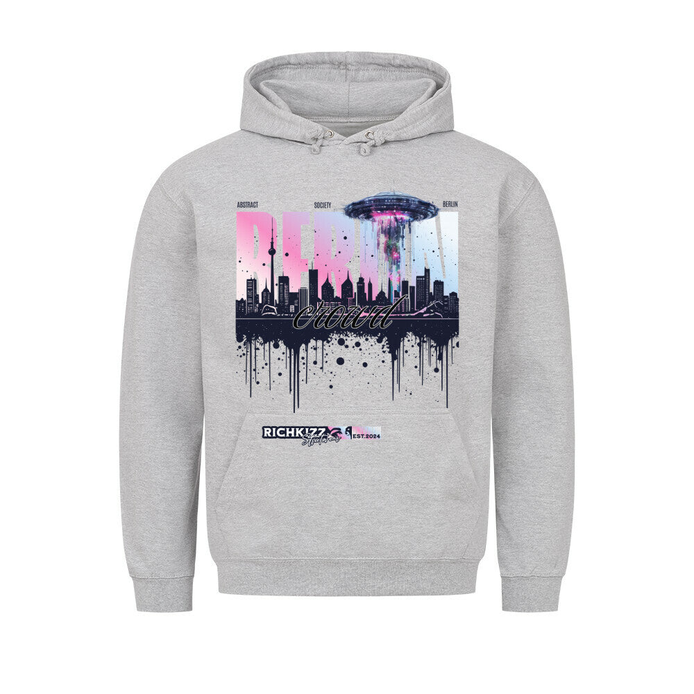 Berlin City Hoodie, schöner Hoodie deiner Hauptstadt Berlin mit abstrakten Streetwear Motiv und Skyline Print, Kapuzenpullover Frauen Männer Unisex grau