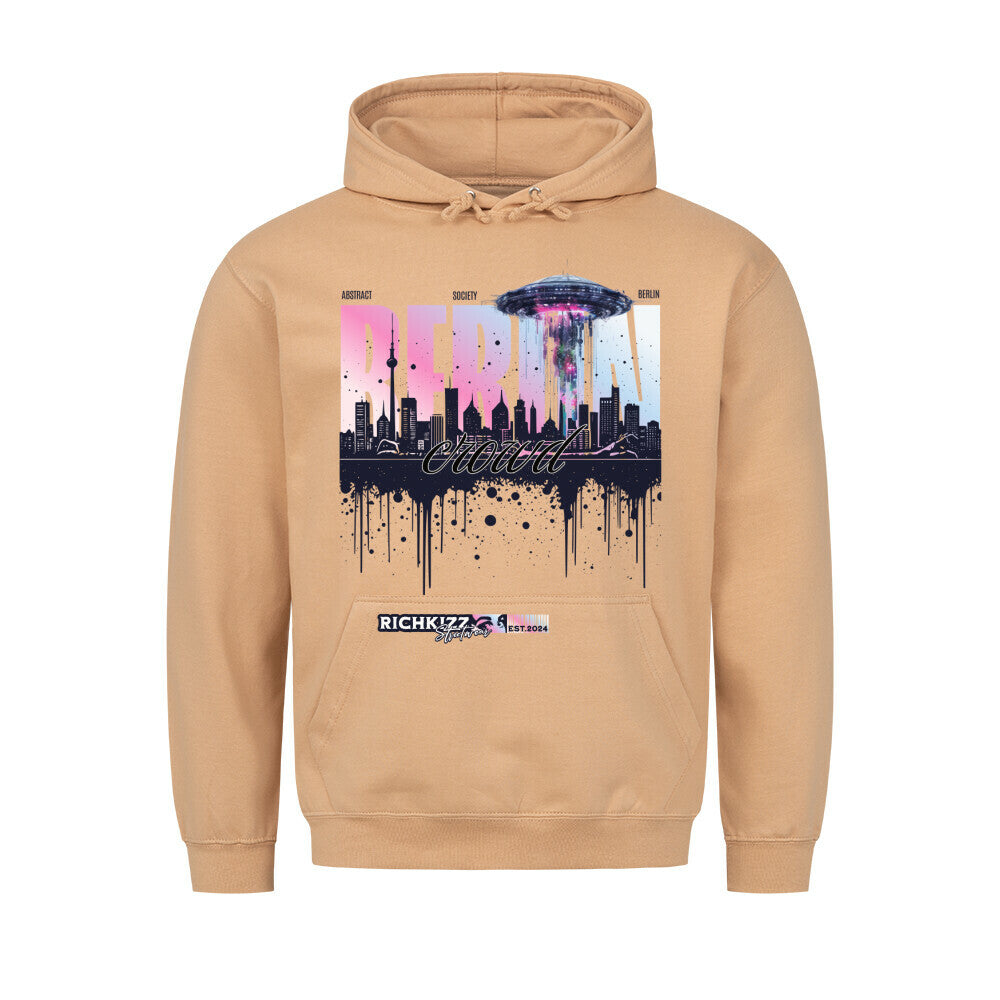 Berlin City Hoodie, schöner Hoodie deiner Hauptstadt Berlin mit abstrakten Streetwear Motiv und Skyline Print, Kapuzenpullover Frauen Männer Unisex Hoodie Sand Sandfarben Beige mit Motiv