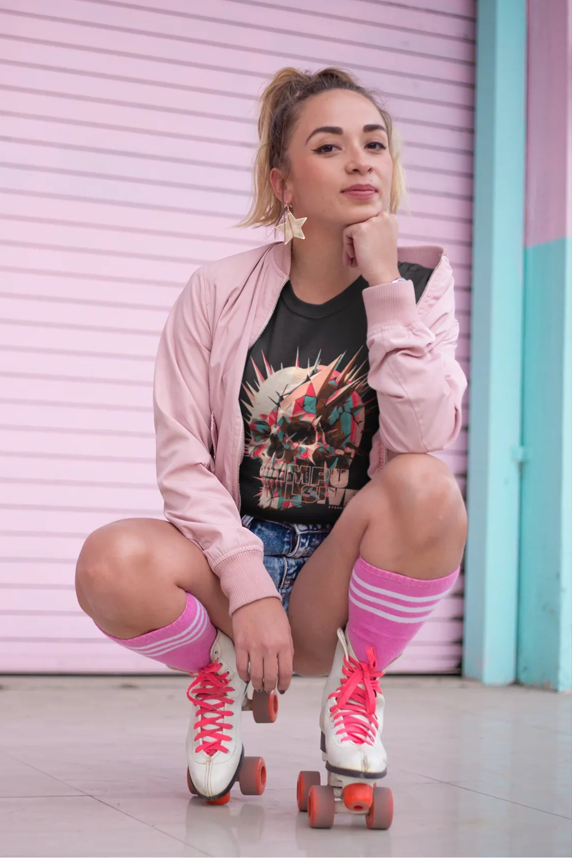 Damen Shirt Premium Organic Impulsiv, Skull Totenkopf Motiv Bio Baumwoll T-Shirt Frauen Streetwear