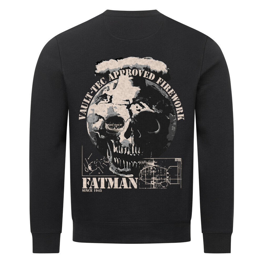 Herren Streetwear Sweatshirt mit Fatman Apokalyptischen Atompilz Design, Männer Pullover in Bio Baumwolle schwarz vault tec