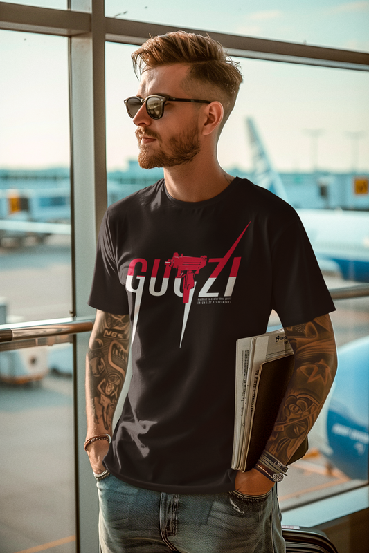 GUCZI UZI Premium T-Shirt Richkizz Satire Shirt schwarz, UZI Motiv Italien Designer T-Shirt schwarz funshirt, Bio-Baumwolle schwarz