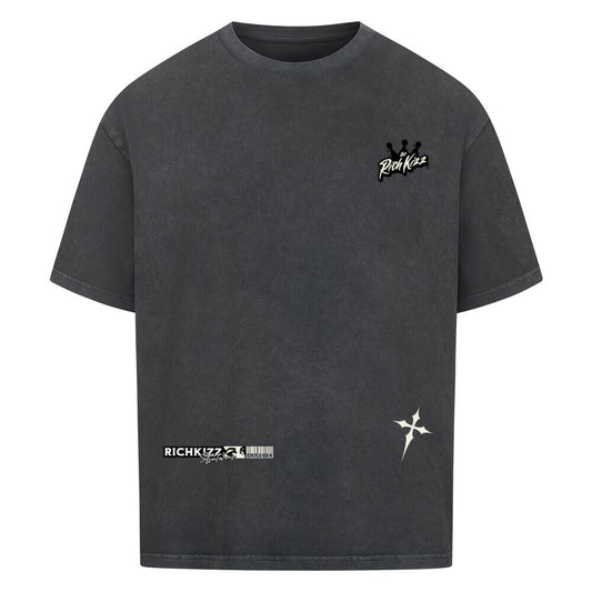 Richkizz Heroes Oversized Shirt, Skater T-shirt, Skull Boarder Tee washed black