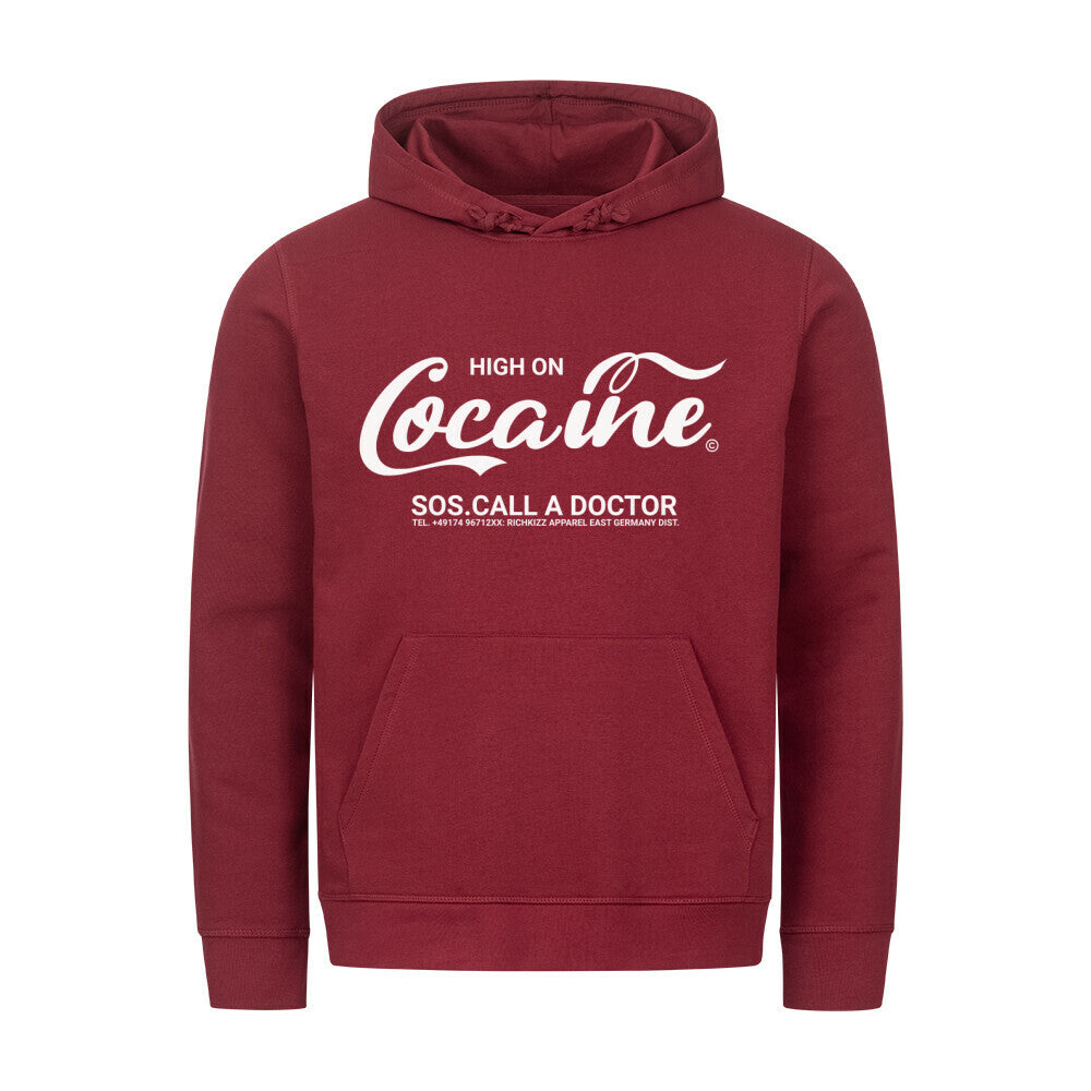 Herren organic Hoodie coca satire, frecher Streetwear Kapuzenpullover rot für Männer