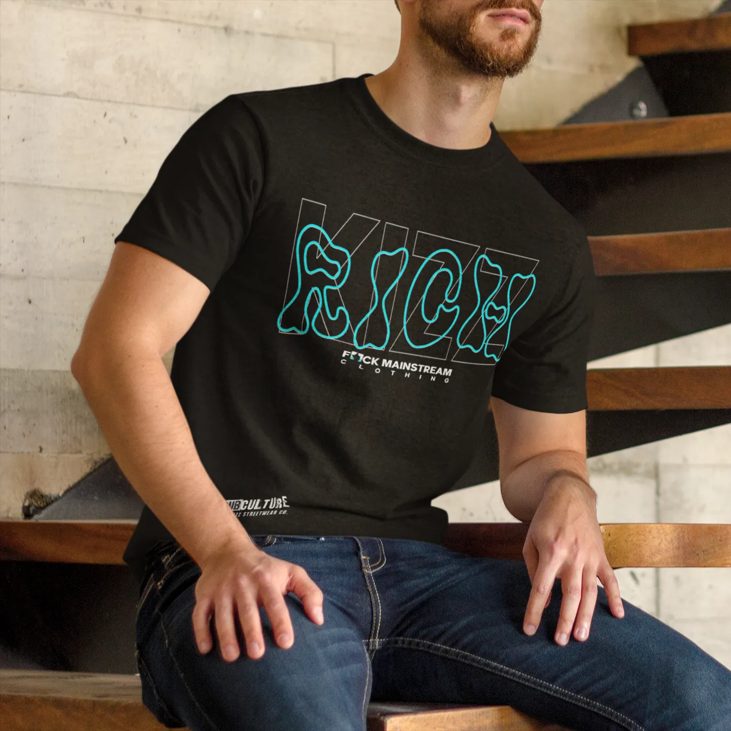 Herren Premium T-Shirt "Fck Mainstream" Richkizz, subculture T-shirt Streetwear schwarzes Männer T-Shirt