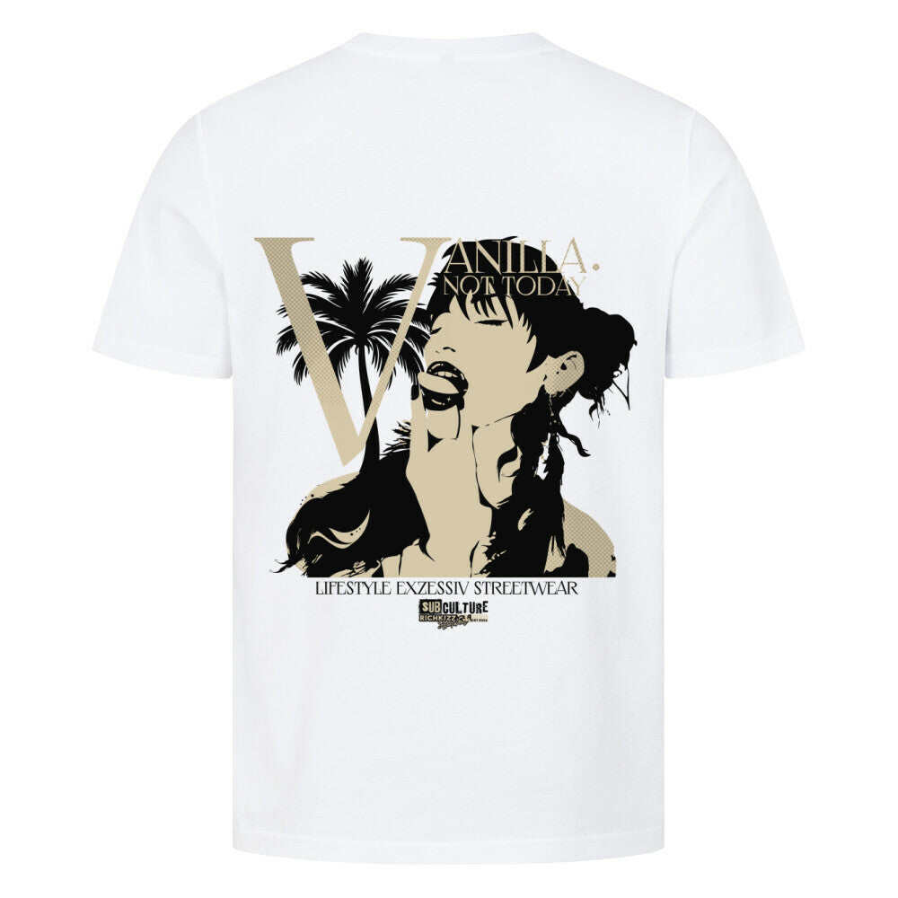 Angenehmes Premium-T-Shirt in normaler Passform, das mit seinem hohen Qualitätsstandard überzeugt. Mit dem zweideutigem Motiv Vanilla not today, hast du ein echtes Statement für einen heißen Sommer, 100% Baumwolle, 180 GSM, Farbe weiß