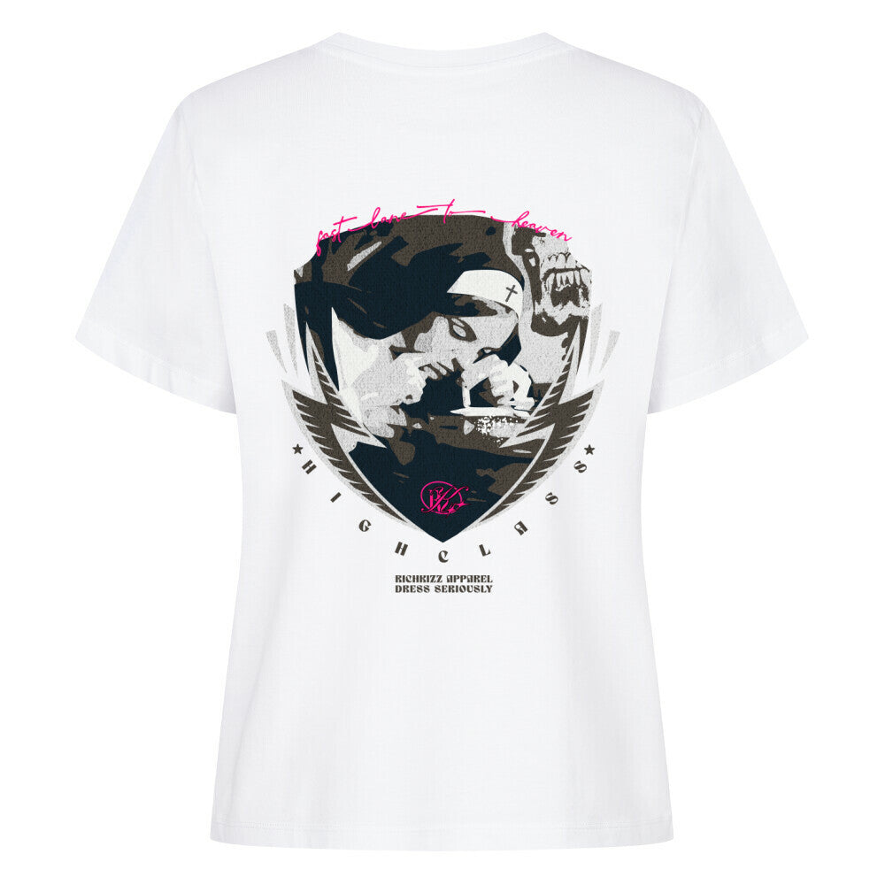 Damen Premium Streetwear Organic T-Shirt in normaler Passform und dem extra frechen Besteller-Design "Highclass Nonne". Diesen Print findest du in keinem Laden, uns ist das egal, den Richkizz Streetwear steht für Provokation! Ansonsten - geh doch zu Takko, 100% gekämmte ringgesponnene Bio-Baumwolle, 180 GSM