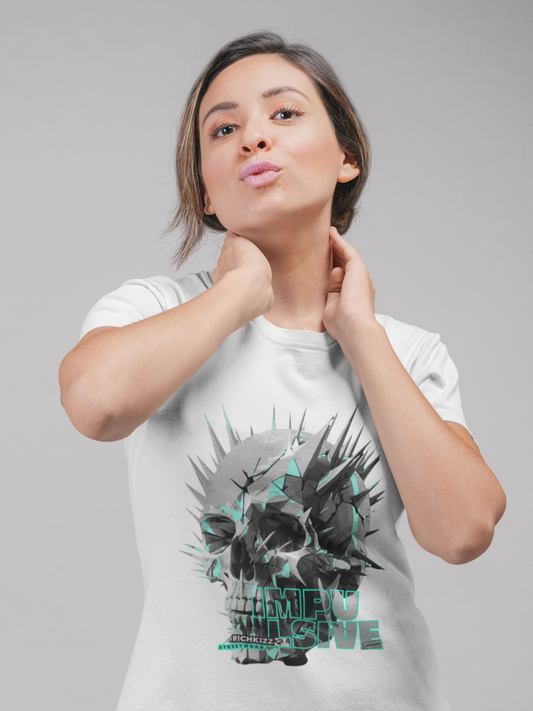 Impulsives Damen Singlejersey in normaler Passform. 100% gekämmte ringgesponnene Bio-Baumwolle, 180 GSM, eingesetzte Ärmel, 1x1 Rippstrick am Halsausschnitt