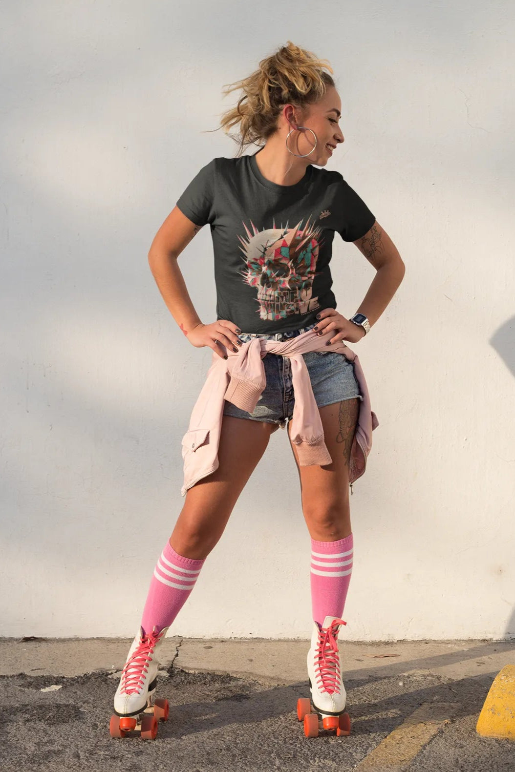 Damen Shirt Premium Organic Impulsiv, Skull Totenkopf Motiv Bio Baumwoll T-Shirt Frauen Streetwear schwarz