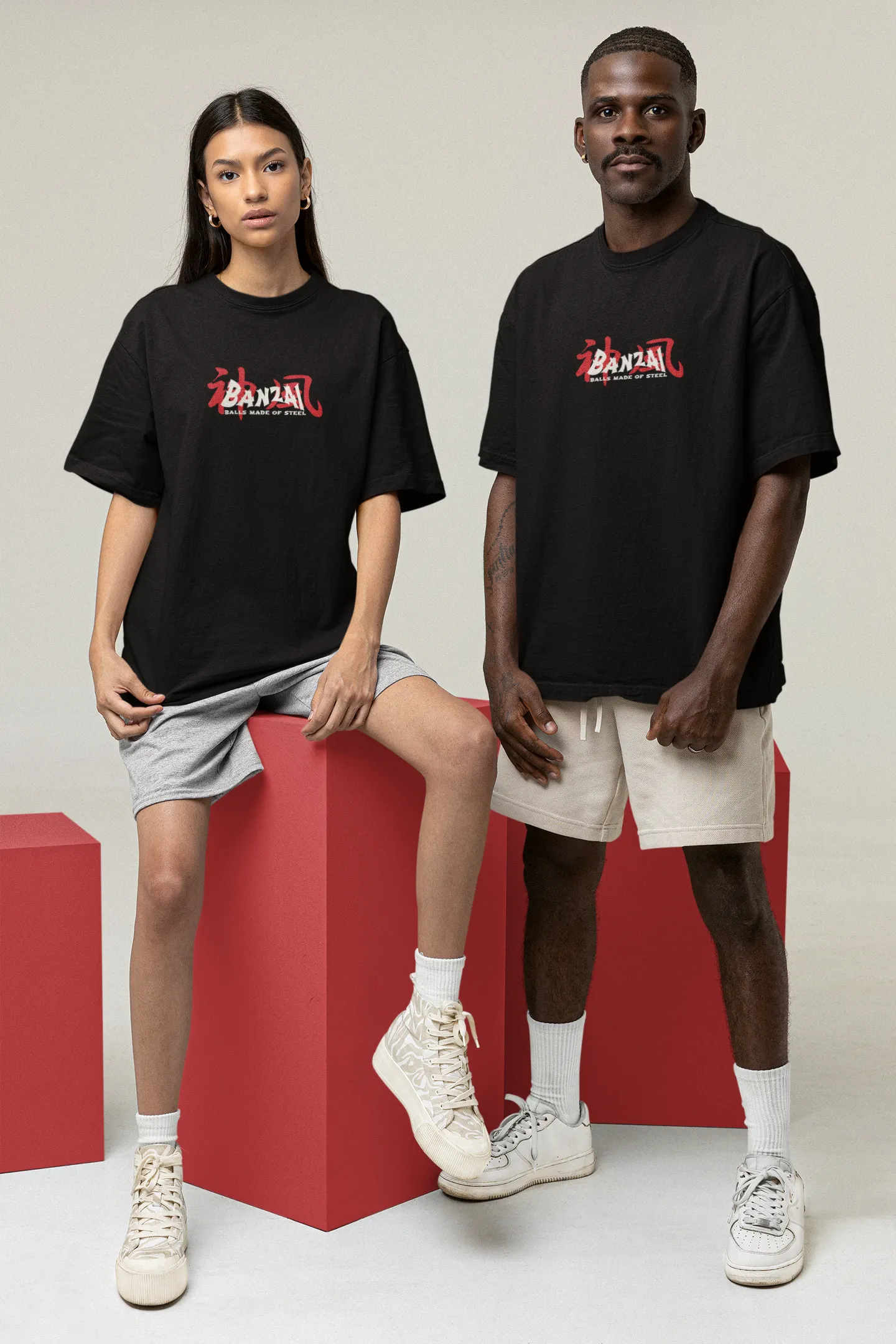Oversized Shirt Japan Edition, BANZAI, Richkizz Streetwear Kamikaze Motiv Hawaii retro T-Shirt mit angesagtem provokanten Print Motiv für Männer mit Balls made of Steel krasses Shirt mit Druck für Herren und Damen unisex
