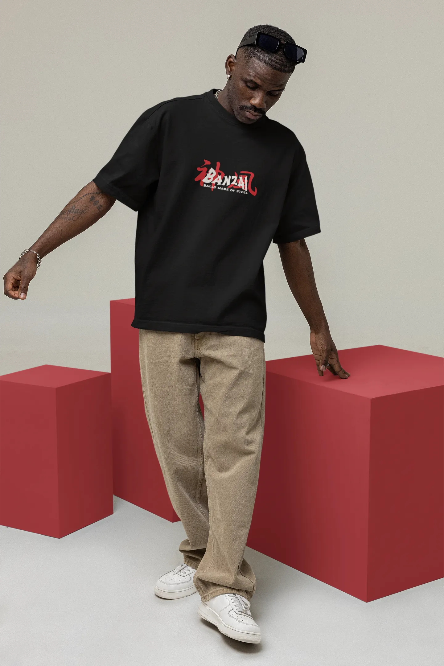 Oversized Shirt Japan Edition, BANZAI, Richkizz Streetwear Kamikaze Motiv Hawaii retro T-Shirt mit angesagtem provokanten Print Motiv für Männer mit Balls made of Steel krasses Shirt mit Druck für Männer oder Unisex