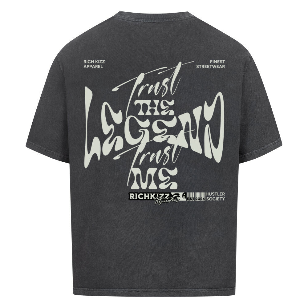 Oversized Männer T-Shirt washed black Casual Streetstyle Shirt Herren Legend Print für selbstbewusste Macher Typen, Box tee Schnitt 240sm