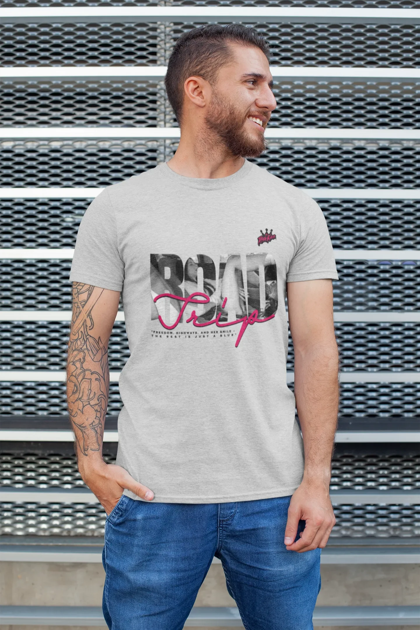 Männer Premium T-Shirt "Road Trip" Richkizz graues Shirt freedom highway no limits