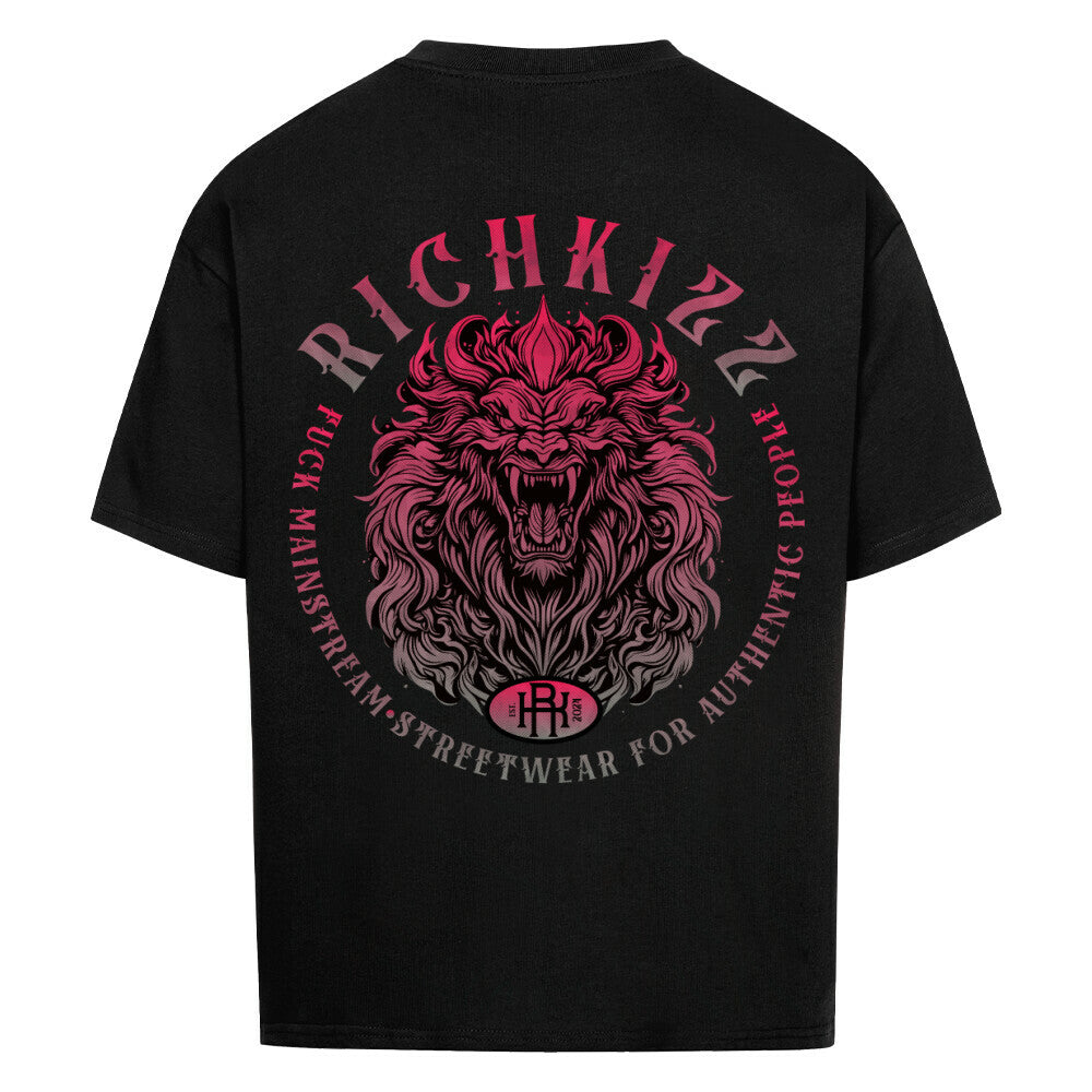 Oversized Shirt Männer Richkizz Lions Club V2, schwarzes Streetwear Oversized Shirt mit Löwen Motiv, angesagte Klamotten für Männer