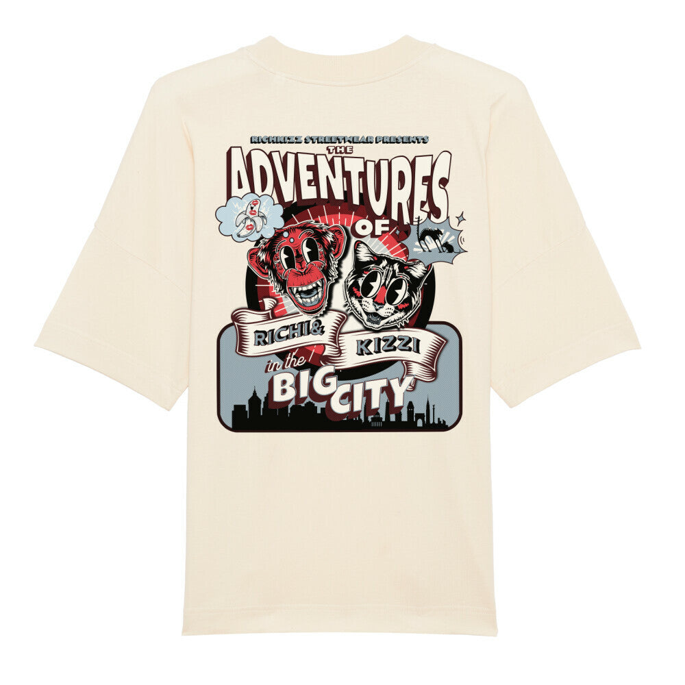 Lässiges T-Shirt im Oversized Schnitt aus unserer Comic Style Serie. Hier liegt Liebe im Detail, wer das Design versteht, ist ein waschechter Richkizz Member, T-Shirt oversize aus Bio Baumwolle Farbe Beige