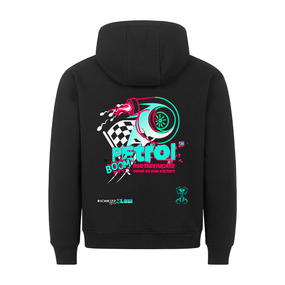 Petrolheads Hoodie, Benzin im Blut Pullover Herren, geiler Männer Hoodie schwarz mit Turbolader und Racing Motiv