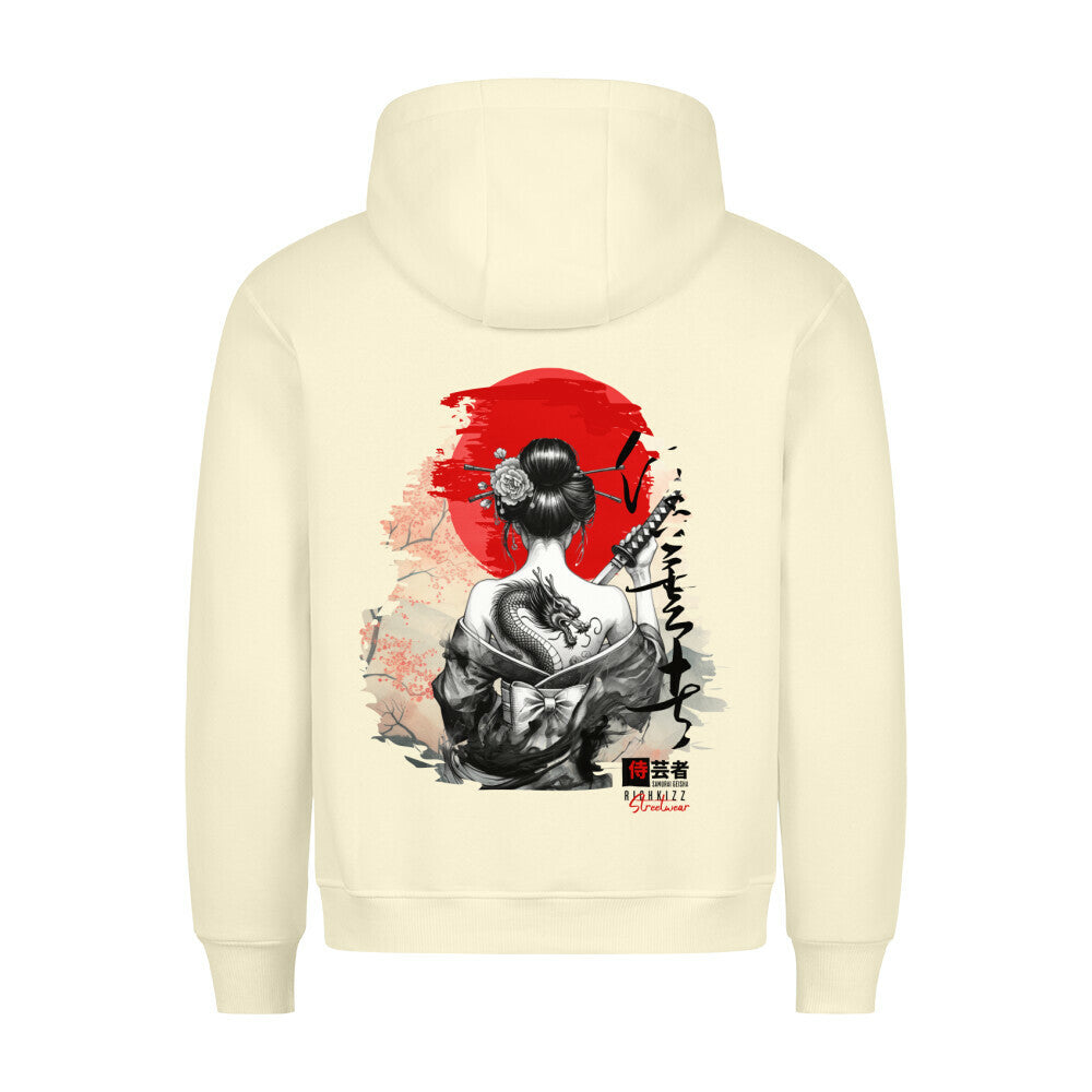 Premium Unisex Hoodie - Japan Ltd. Richkizz Samurai Geisha Motiv, schöner Kapuzenpullover natural Raw