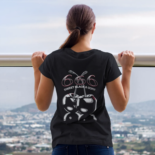 Premium Organic Damen Shirt "666" Richkizz, Frauen Shirt 666 aus Bio Baumwolle mit Print Cherry