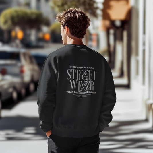 schwarzes herren sweatshirt streetwear revolte Richkizz rebellion, mit skull print