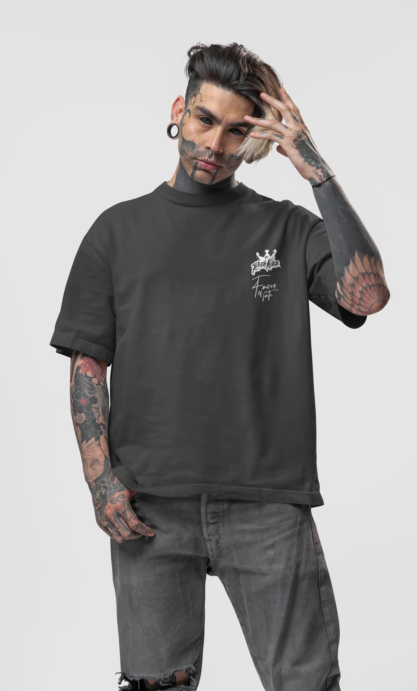 Sinaloa Shirt Oversized Streetwear Herren oversize Tee Skull mexico t-shirt streetwear richkizz, Kreuz mit Skull Totenkopf Motiv Farbe washed black, angesagtes Designer Shirt mit Druck