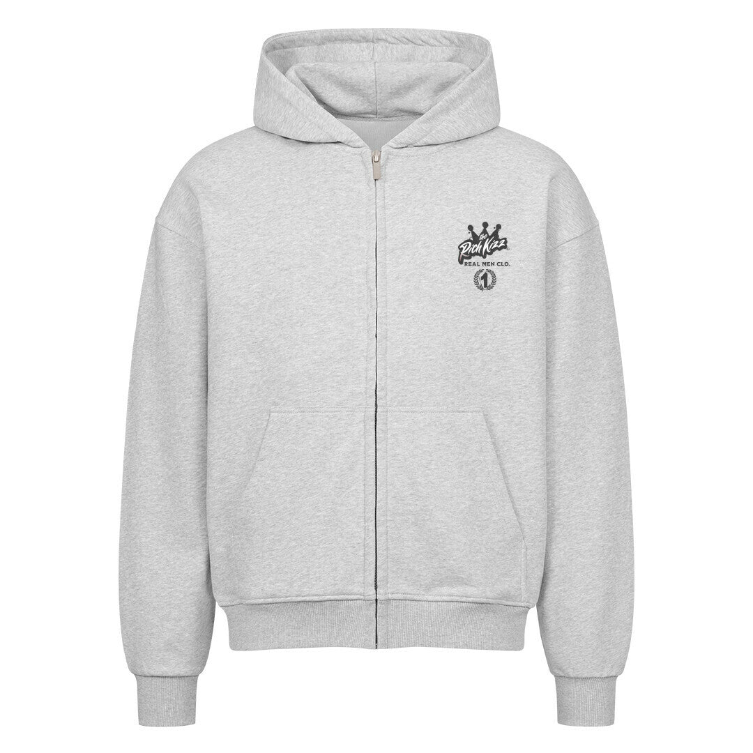 Herren Oversized Zipper Hoodie "real men", coole Streetwear Sweatjacke für Männer hellgrau