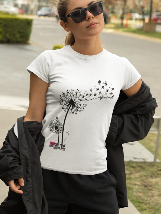 Damen Premium Organic T-Shirt "i am special" Pusteblume lustig T-Shirt für Frauen, Damen Shirt nachhaltig mit witzigem Blumen Motiv Streetwear weiss