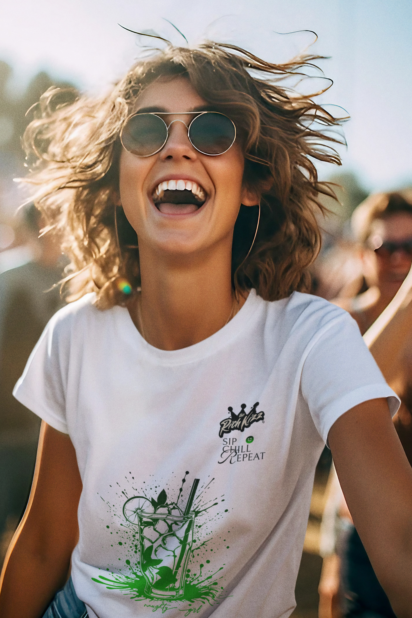 mojito_shirt für frauen, cooles T-Shirt für Damen mit Party Motiv Cocktail chill repeat Farbe weiss rundhals Richkizz, 3ai streetwear