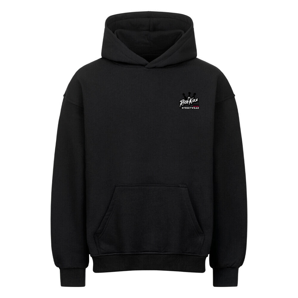 Stylischer Heavy Cotton Premium-Hoodie im Oversized-Schnitt, Männer Hoodie Kapuzenpullover lässig geschnitten von Richkizz Streetwear, Farbe schwarz unisex Backprint Streetstyle
