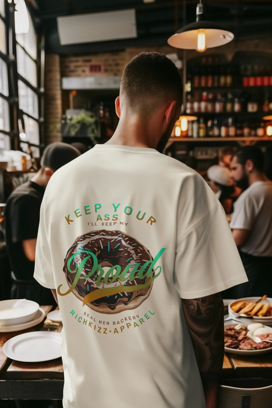 Herren Oversized Shirt "proud", Stolz und Ehre T-Shirt für echte Männer, reduzierte neue Kollektion von Richkizz Streetwear, oversized tee natural raw mit Donut Motiv lustig satire