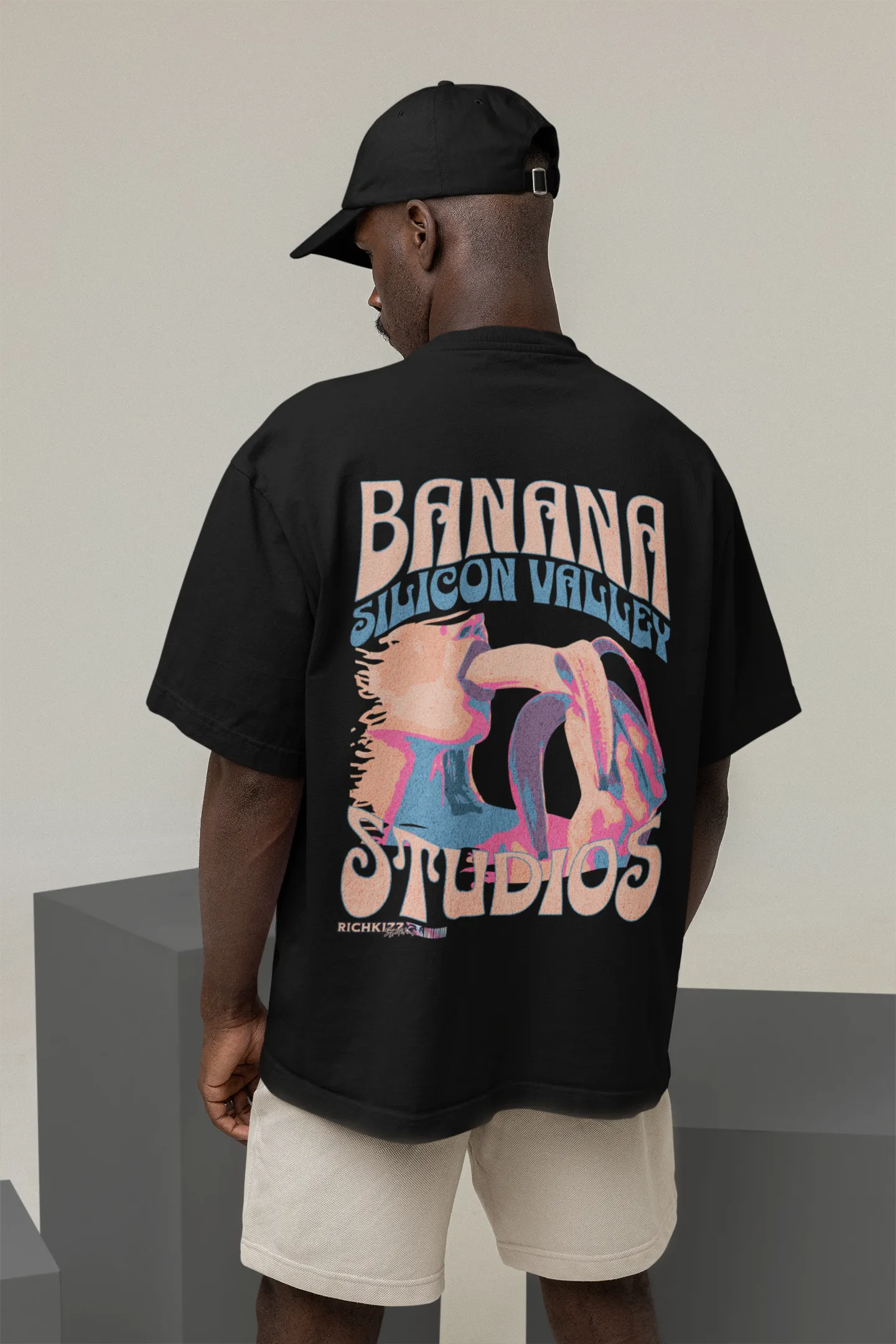 Herren Oversized TEE Premium Shirt "Banana" Richkizz Silicon Valley T-Shirt für Männer mit Geschmack, schwarzes cooles oversize Shirt witziger Backprint prn industries