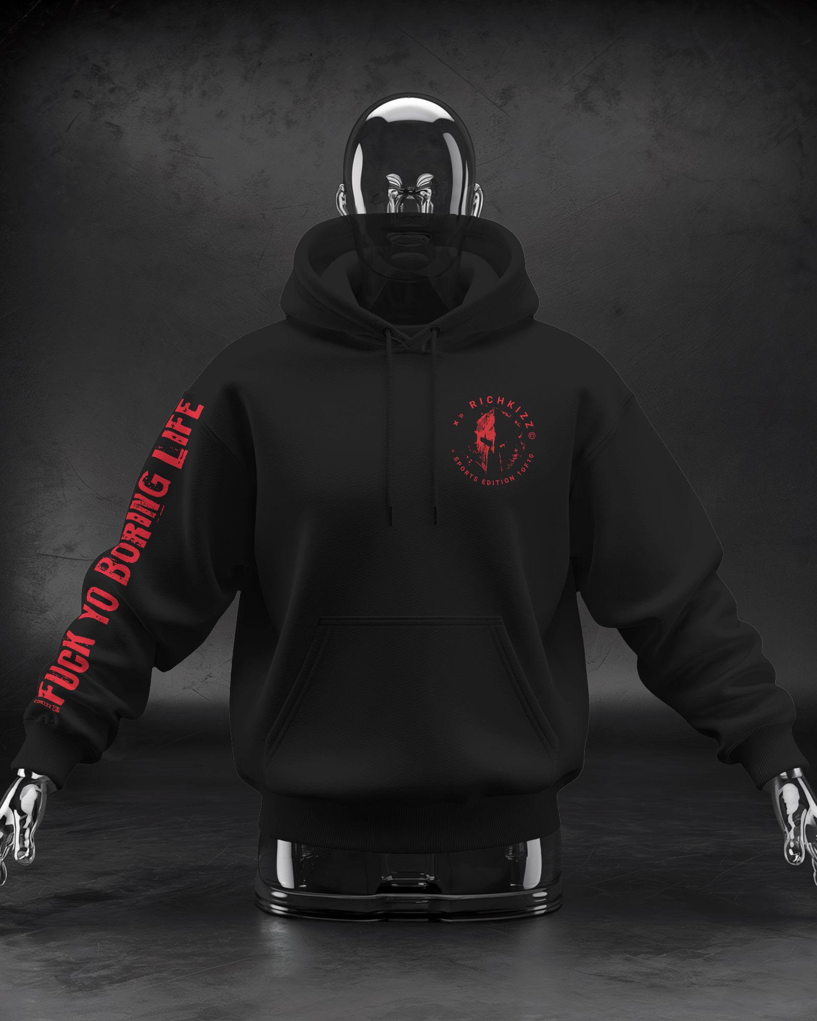 Der Premium Hoodie BLOOD SPORTS – locker geschnitten, massiv verarbeitet. Flauschige Bio-Baumwolle, doppelte Kapuze mit Futter, Set-In Ärmel und robuste Metalldetails. Robustes Fischgrätenband im Nacken, verstärkte Nähte und praktische Kängurutasche. Ein provokant angehauchtes Statement-Piece, das hält, was es verspricht.

Handarbeit aus Deutschland&nbsp;- ein echtes Unikat
OriginG Premium&nbsp;Produkt
Relaxed geschnitten - extra komfortabel
Limitiert
Farbe Schwarz mit Front und Backprint
Heavy 350 GSM