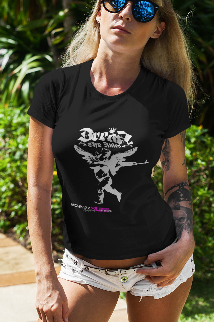 Break the rules shirt frauen T-Shirt schwarz engel, premium iconic shirt girls streetwear