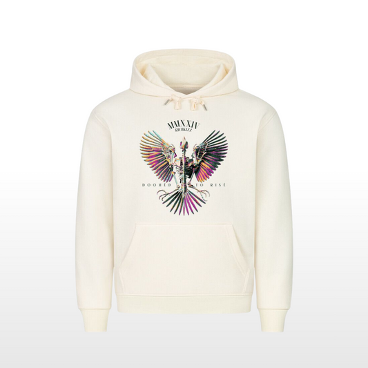 Damen Premium Hoodie - DOOMED! Mit dem gemütlichen Schnitt und dem dezenten Streetwear Design bringt er deine feminine Seite perfekt zur Geltung. Einfach perfekt für lässige, aber dennoch stylische Looks, Farbe natural raw Kapuzenpullover Frauen, süsses Seatshirt für Frauen, gerfertigt aus Bio Baumwolle