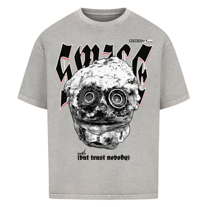 Herren Oversized Shirt trust nobody, Herren oversize t-shirt mit frechen Print Fratze Maske, gebrusht grey premium Designer Herren Shirt