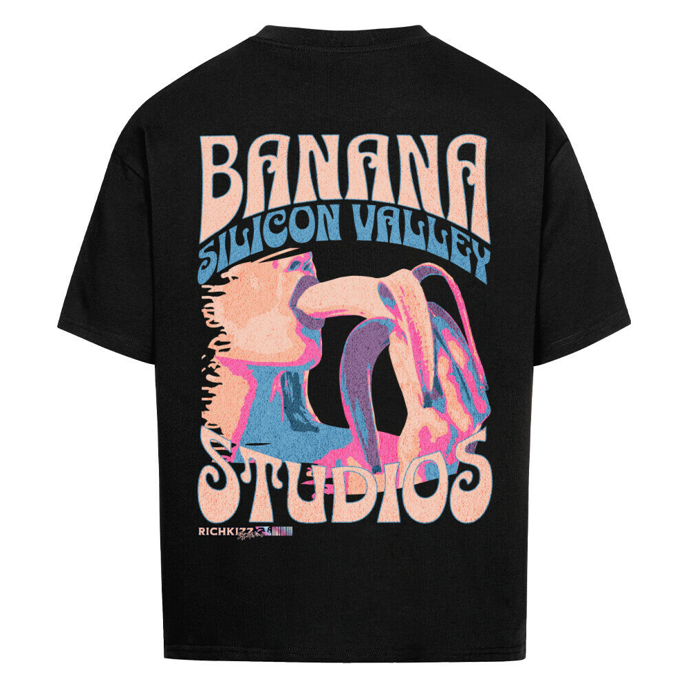 Herren Oversized TEE Premium Shirt "Banana" Richkizz Silicon Valley T-Shirt für Männer mit Geschmack, schwarzes cooles oversize Shirt witziger Backprint