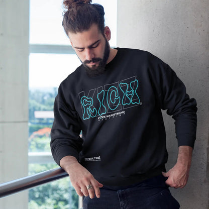 Premium Organic Sweatshirt "fck Mainstream CLo." Richkizz, Sweater aus Bio Baumwolle, Pullover nachhaltig mit streetwear print, schwarzer Herren Pulli mit coolem Motiv black sweater