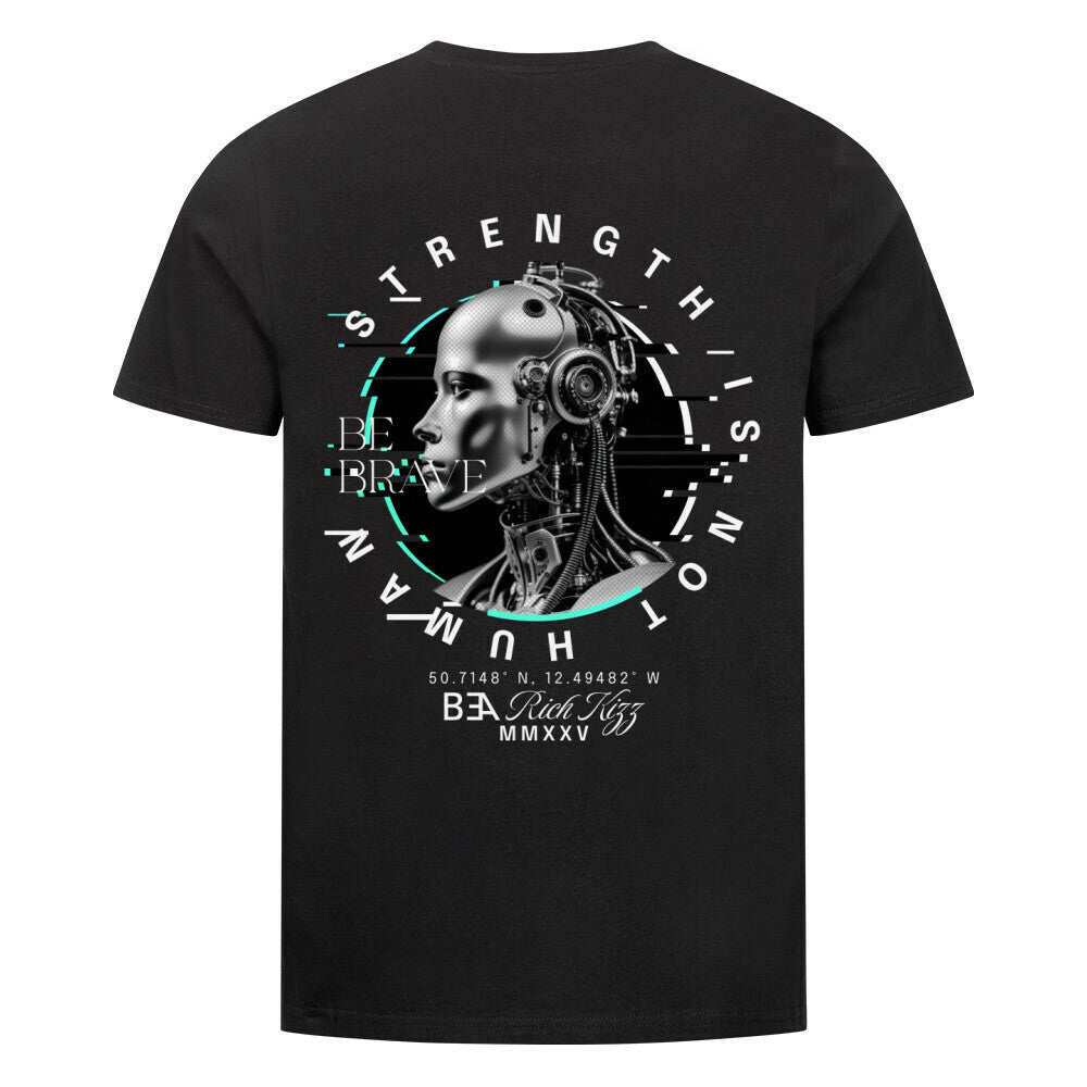 Cooles Männer Shirt mit regulärer Passform. Keine Panik vor der Übernahme durch Cyborgs - be brave! Mit dem frischen Design bist du gerüstet für die Zukunft und hast beste Überlebenschancen. 100% gekämmte ringgesponnene Bio-Baumwolle, 150 GSM, eingesetzte Ärmel, 1x1 Rippstrick am Ausschnittabgesetztes Nackenband