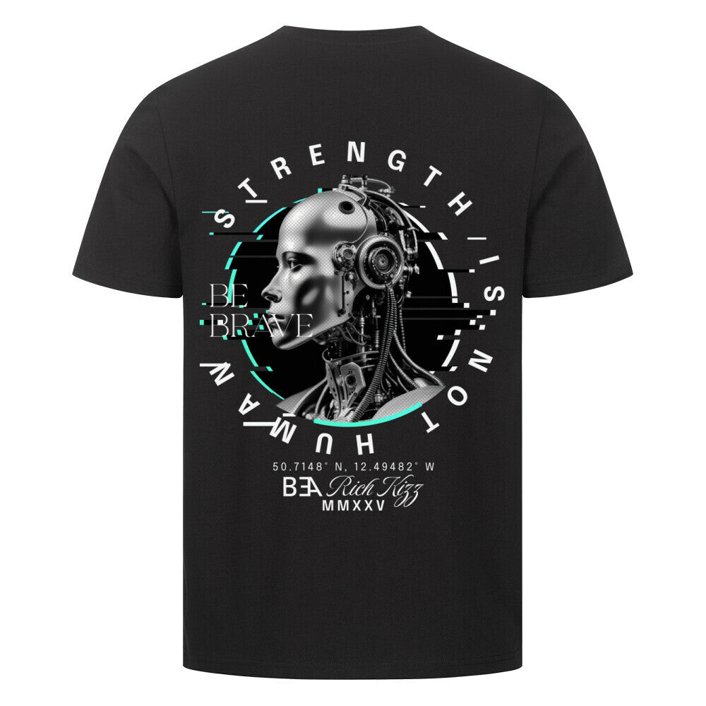 Angesagtes Männer T-Shirt in normaler Passform, 180GSM Farbe Schwarzd, hoher Qualitätsstandard. Motto: Die Menschheit wird abgelöst, sei stark! Mit dem frischen Design, passt du dich der Übernahme durch Cyborgs an und hast beste Chancen zu überleben
