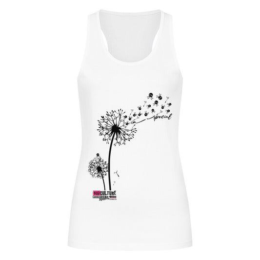 Dieses freche Tanktop für Damen mit coolem Print ist perfekt, um deine einzigartige Seite zu zeigen. Du bist speziell! Hergestellt aus 100 % Bio-Baumwolle, bietet es komfortablen Sitz. Das ärmellose Design verfügt über 1x1 Rippbündchen am Kragen und an den Armausschnitten, eine Overlocknaht am hinteren Hals und einen Doppelnadelsteppstich am Saum für eine langlebige Verarbeitung. Farbe Weiß