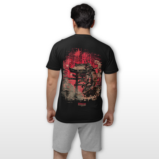 Perfektion in einem T-Shirt! Provokant freches Herren T-Shirt in Relaxed Fit, gefertigt aus 100% hochwertigster&nbsp;Pima-Baumwolle. Mit Front, Ärmel und Backprint "BUSHIDO". Mit diesem hochwertigem Samurai Shirt, bekommst du eine extra Portion Eier aus Stahl. 100% Handmade in Germany, 100% edelste Pima-Baumwolle, 100% akkurate Verarbeitung, perfekte Nähte, knitterfrei und kein zupfen, dieses Shirt fällt wie Seide, langlebiger DTF Print, fette 260GSM, Farbe Schwarz