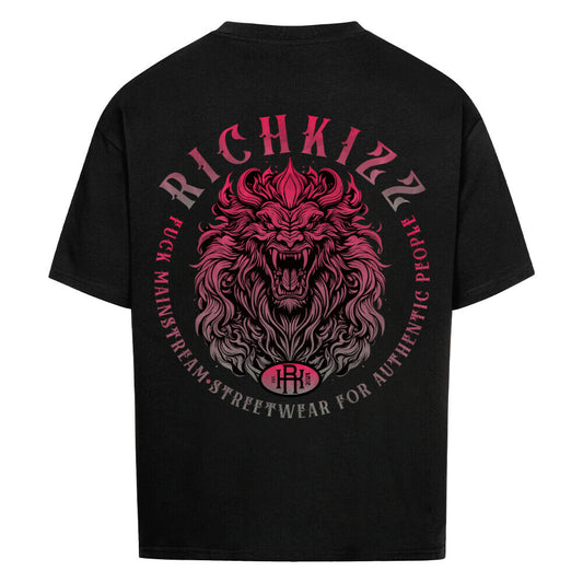 Oversized Shirt Männer Richkizz Lions Club V2, schwarzes Streetwear Oversized Shirt mit Löwen Motiv, angesagte Klamotten für Männer