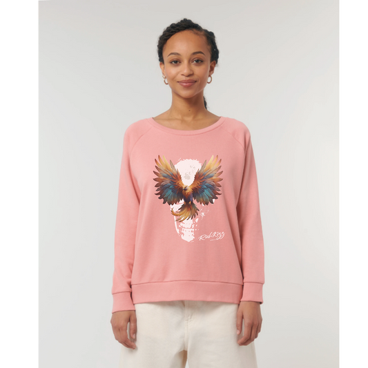 Sweatshirt_Phoenix_RichKizz_Damen, Farbe candyfloss pink, Bio Baumwoll Pullover für Frauen mit Skull Phönix Print motiv nachhaltiger Pullover weiter Rundhals