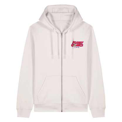 Organic Unisex Premium Kapuzenpullover mit Reißverschluss im normalen Schnitt, bietet mit 280 GSM ein angenehmes Tragegefühl und langlebige Qualität. Der dezente Front- und Backprint macht diesen Zip - Hoodie zum besonderen Hingucker. Ideal wenn Sie Wert auf nachhaltige Materialien und individuellen Stil legen.