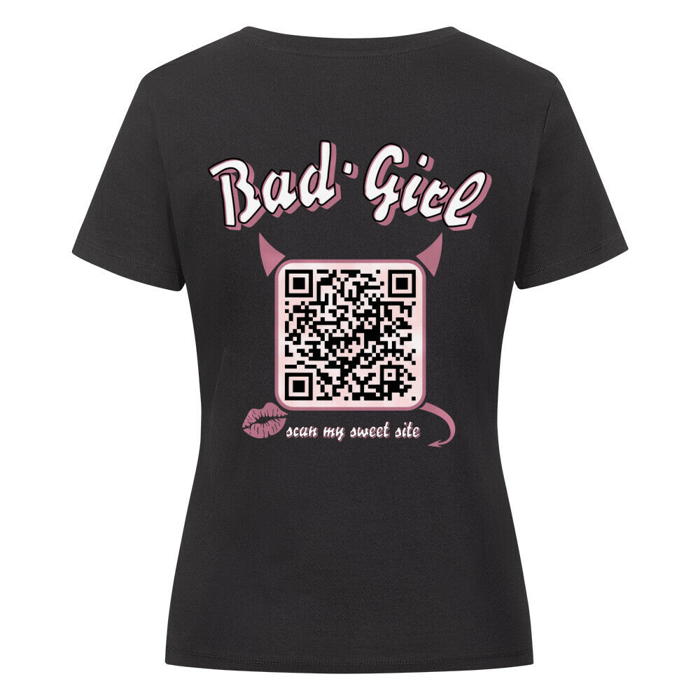 Premium Organic Damen Shirt "Bad Girl QR", lustiges Damen T-Shirt mit QR Code schwarz aus Bio Baumwolle nachhaltig