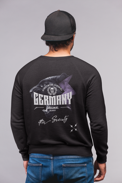 Streetwear Sweatshirt schwarz Herren, cooles Motiv angesagter Germany Print, Bio-Baumwolle Pullover cool ausgefallen, krasser Pullover Richkizz