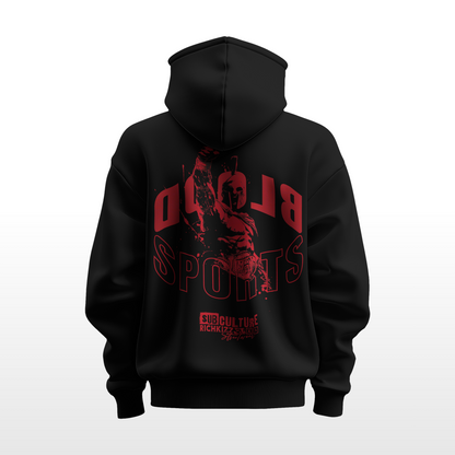 Der Premium Hoodie BLOOD SPORTS – locker geschnitten, massiv verarbeitet. Flauschige Bio-Baumwolle, doppelte Kapuze mit Futter, Set-In Ärmel und robuste Metalldetails. Robustes Fischgrätenband im Nacken, verstärkte Nähte und praktische Kängurutasche. Ein provokant angehauchtes Statement-Piece, das hält, was es verspricht.

Handarbeit aus Deutschland&nbsp;- ein echtes Unikat
OriginG Premium&nbsp;Produkt
Relaxed geschnitten - extra komfortabel
Limitiert
Farbe Schwarz mit Front und Backprint
Heavy 350 GSM